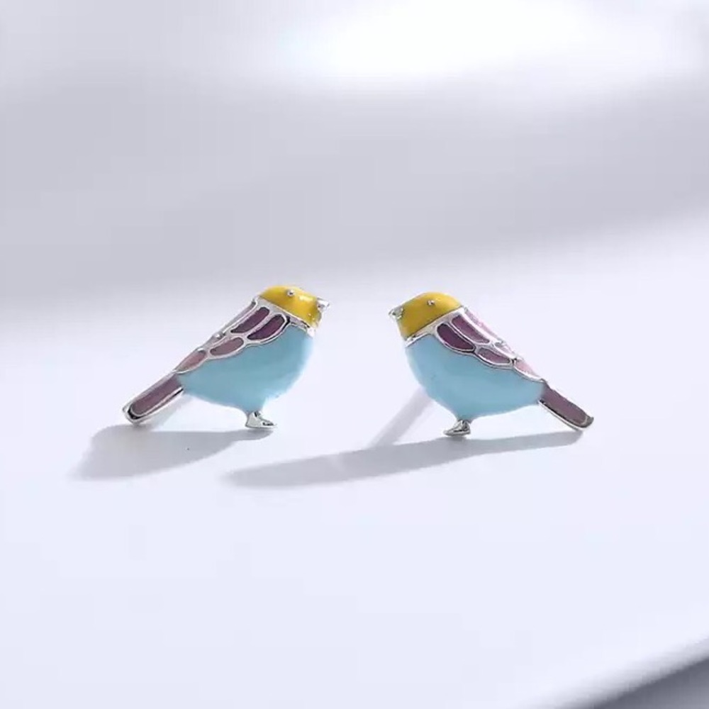 Bird Earrings Sterling Silver Studs